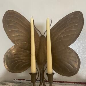Brass Butterfly Moth Taper Candle Hanging Wall Sconce Unique Boho Vintage